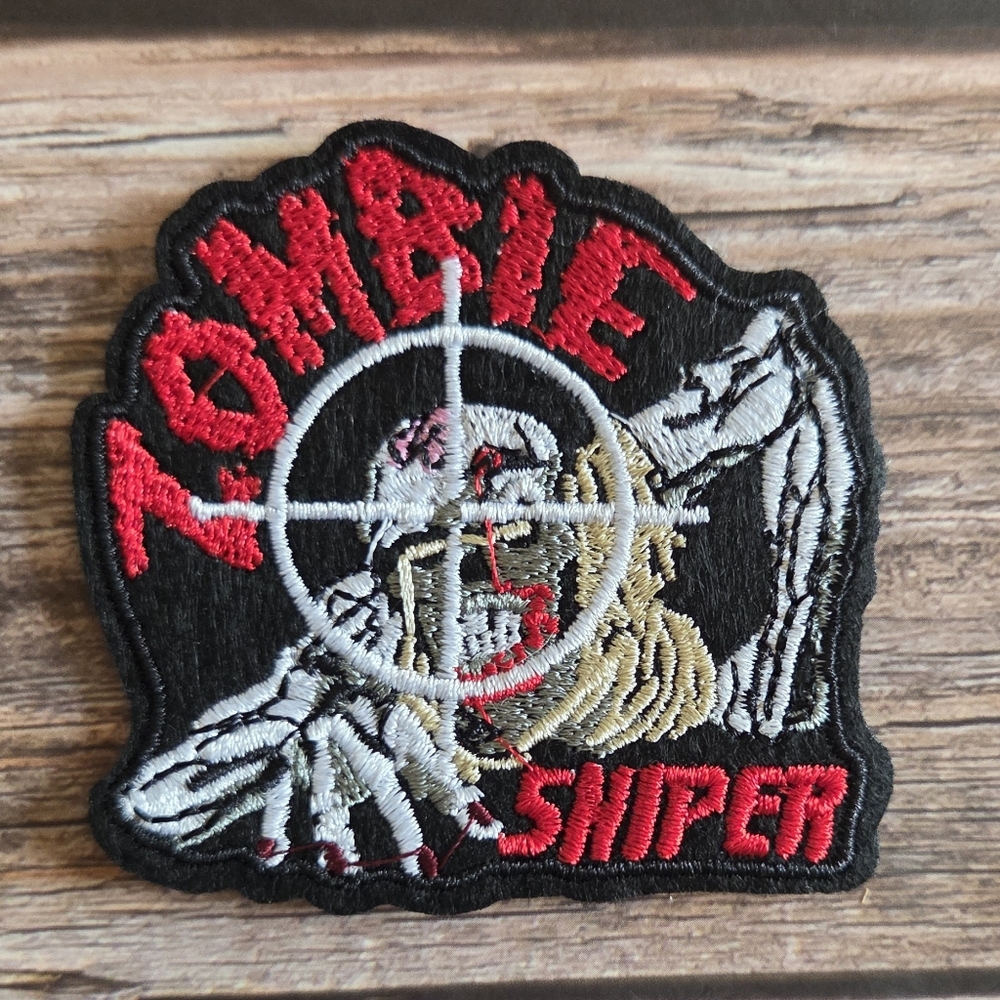 Zombie Sniper Horror Halloween Goth Undead Hunter Iron on Patch